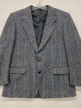 Harris Tweed Vintage Sport Coat Jacket Mens 42 Regular Gray 2 Button Wool